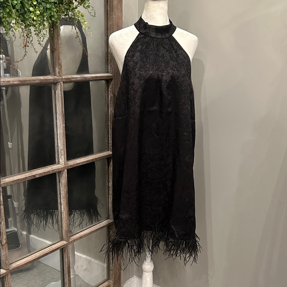 Wayf Black Textured Halter Dress L